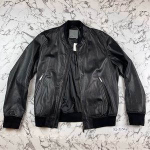 •J lindeberg men’s perforated black leather bomber zip jacket size 3XL / XXXL